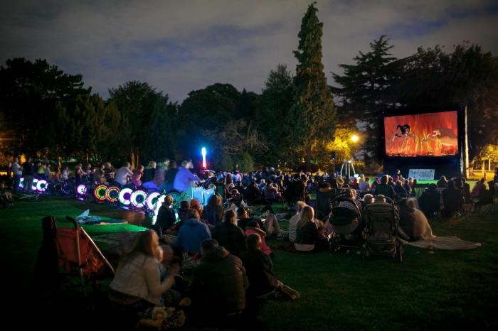 Inflatable movie screen powered by bicycles